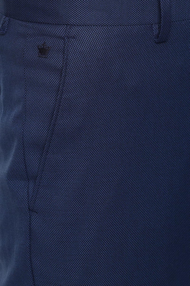 Louis Philippe Men Navy Slim Fit Solid Flat Front Formal Trousers - Image 4