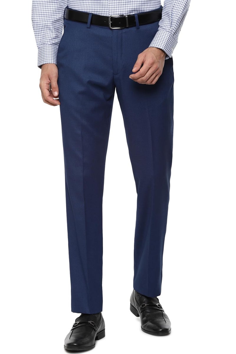 Louis Philippe Men Navy Slim Fit Solid Flat Front Formal Trousers - Image 1