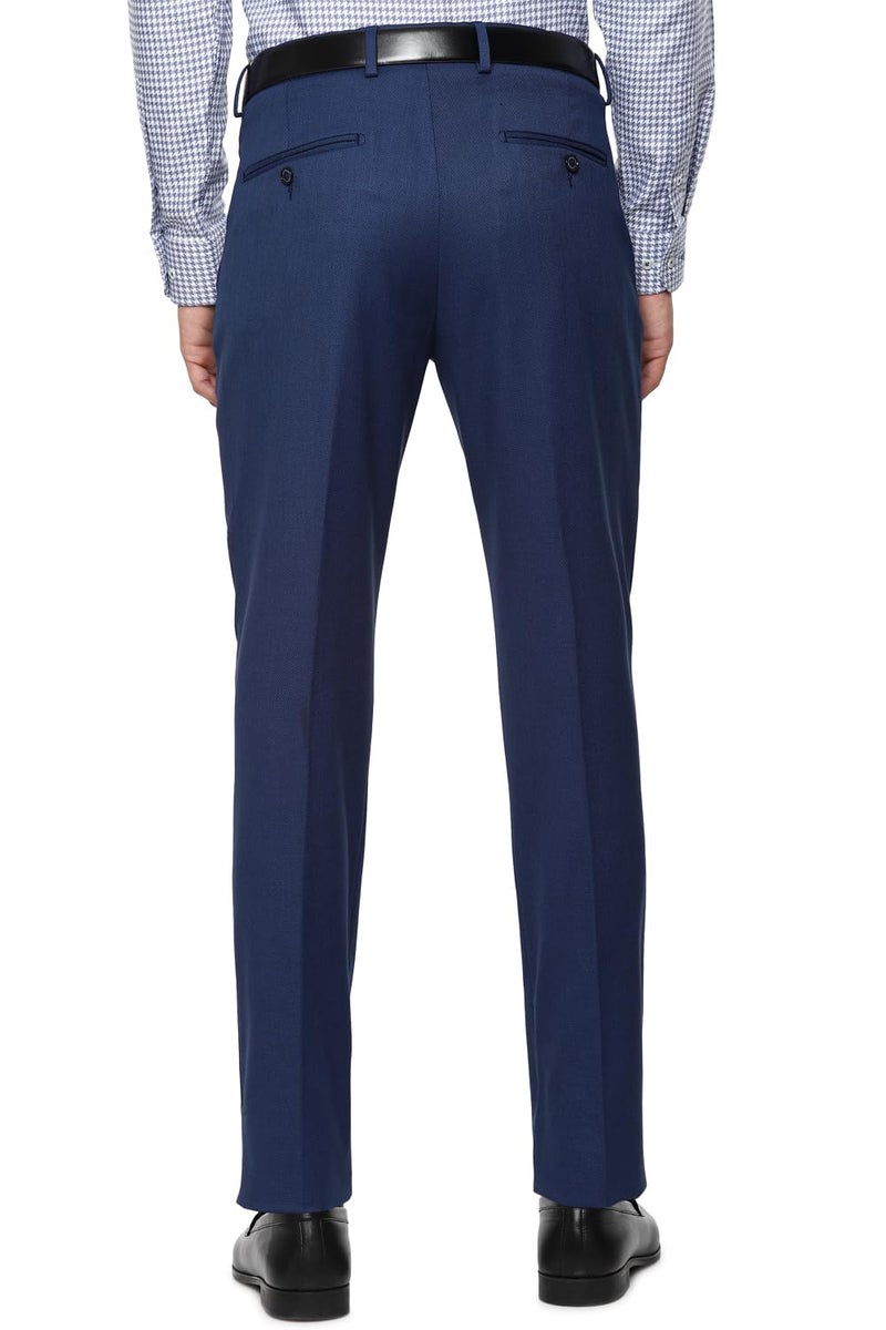 Louis Philippe Men Navy Slim Fit Solid Flat Front Formal Trousers - Image 3