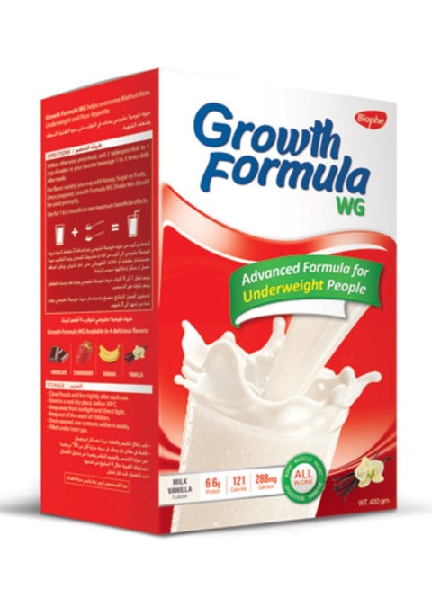 Growth Formula WG - Complete Supplement With Balanced Nutrition - 6.6g Protein - Helps to overcome underweight from age 13 to 50 years - Vanilla -330g -10 sachets