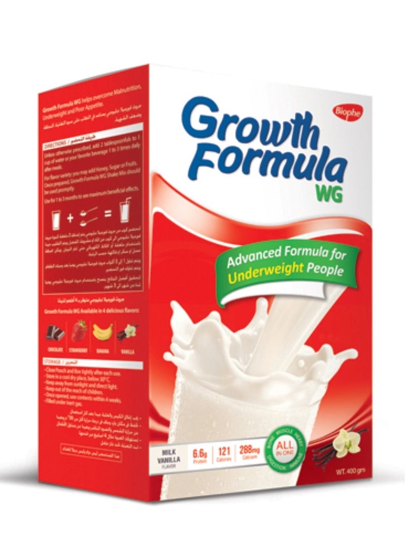 Biophe Growth Formula WG - Complete Supplement With Balanced Nutrition - 6.6g Protein - Helps to overcome underweight from age 13 to 50 years - Vanilla -330g -10 sachets 