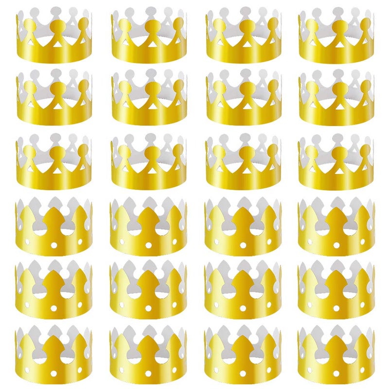 Aniann 28 Pack Gold Paper Crown Gold Foil Party Crown Hat Cap for Birthday Celebration Baby Shower Photo Props 2 Styles - Image 2