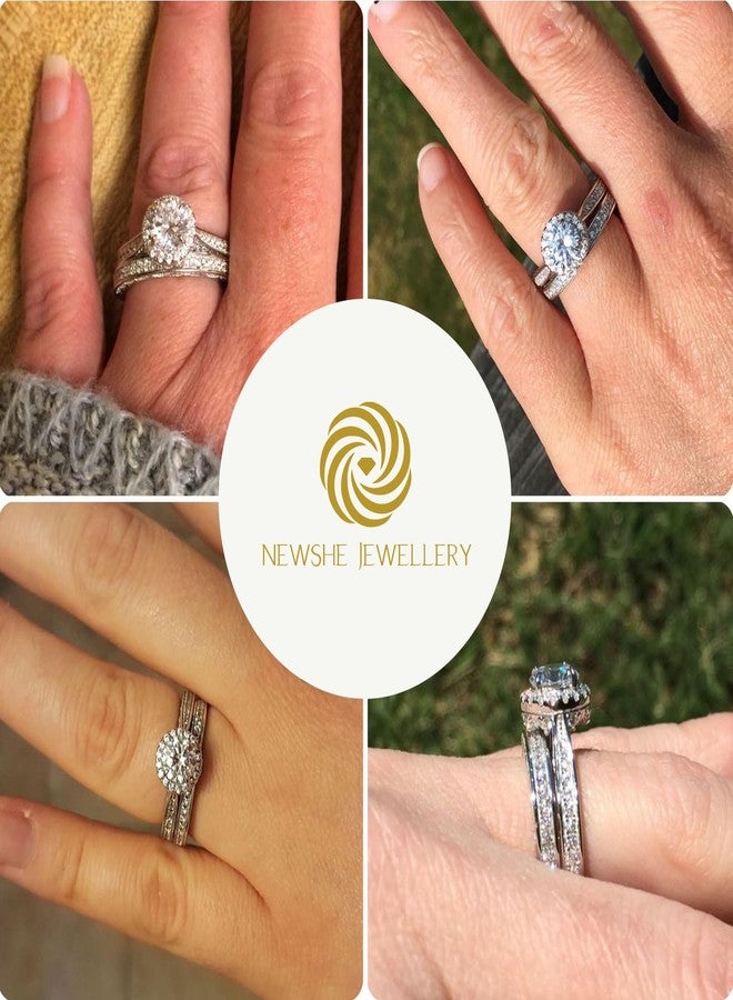 نيو شي جولري مجموعة خواتم زفاف من نيوشي للمجوهرات للنساء، مرصعة بالزركونيا المكعبة، طقم خاتم خطوبة من الفضة الإسترليني عيار 925، خاتم زفاف دائري أبيض، خاتم ذكرى زواج، خاتم وعد، مقاس 7 - Image 3