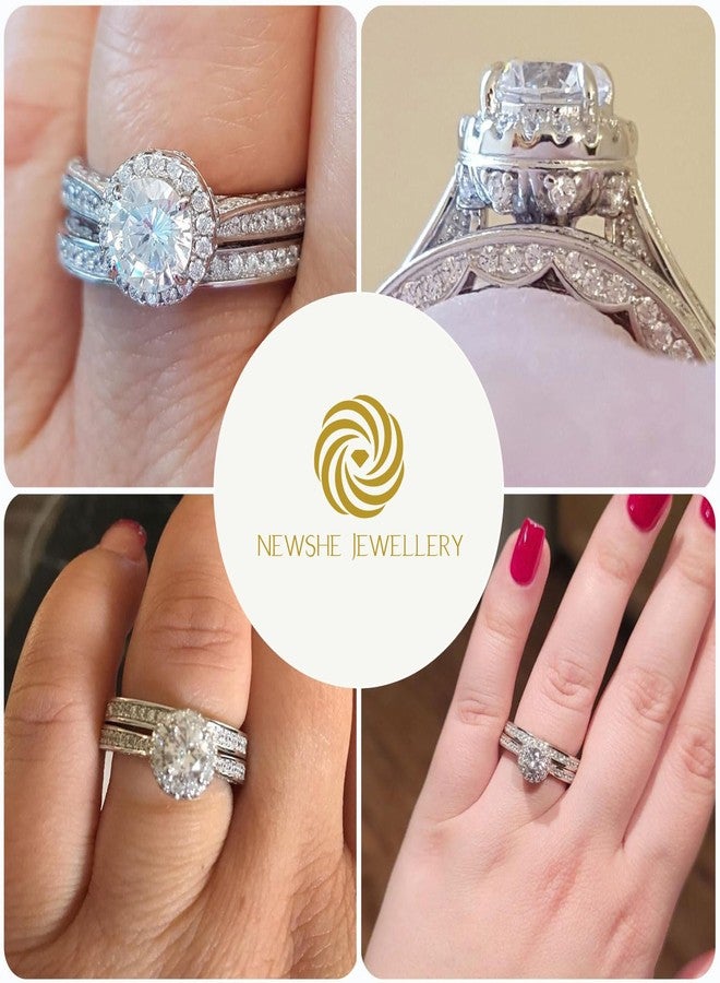 نيو شي جولري مجموعة خواتم زفاف من نيوشي للمجوهرات للنساء، مرصعة بالزركونيا المكعبة، طقم خاتم خطوبة من الفضة الإسترليني عيار 925، خاتم زفاف دائري أبيض، خاتم ذكرى زواج، خاتم وعد، مقاس 7 - Image 2
