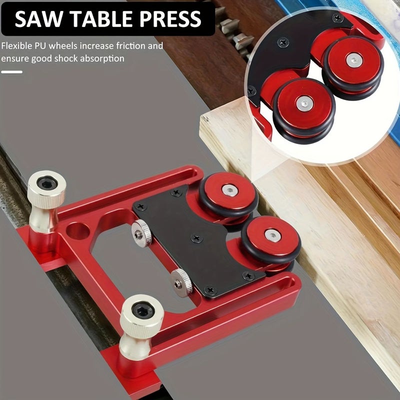 Red Adjustable Thin Rip Jig Anti Rebound Feather Board Tool Stock Guide Roller Aluminum Alloy One Way Table Saw Feeding Guide Roller No Electricity Or Battery Required - Image 2