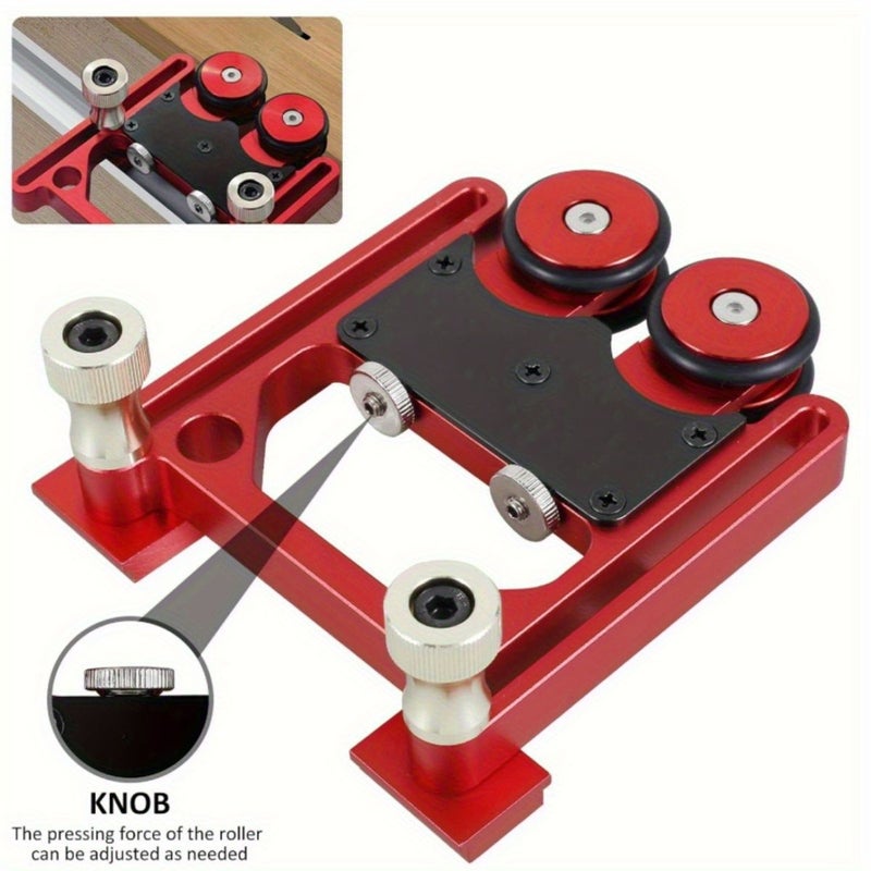 Red Adjustable Thin Rip Jig Anti Rebound Feather Board Tool Stock Guide Roller Aluminum Alloy One Way Table Saw Feeding Guide Roller No Electricity Or Battery Required - Image 5