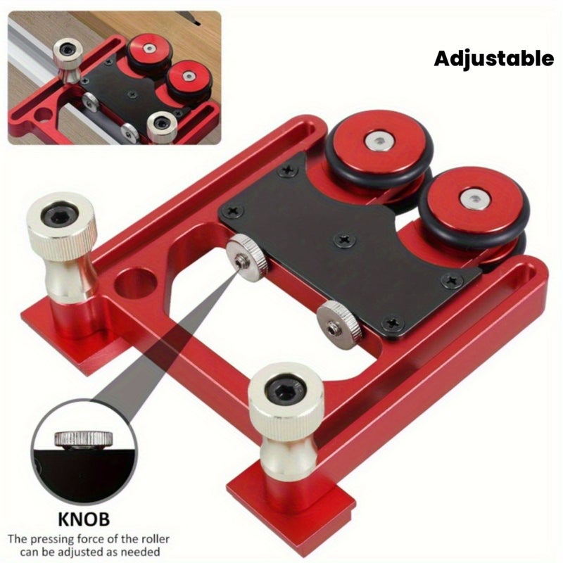 Red Adjustable Thin Rip Jig Anti Rebound Feather Board Tool Stock Guide Roller Aluminum Alloy One Way Table Saw Feeding Guide Roller No Electricity Or Battery Required - Image 1