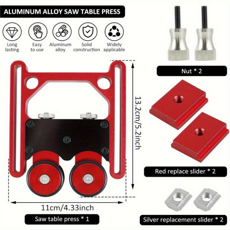 Red Adjustable Thin Rip Jig Anti Rebound Feather Board Tool Stock Guide Roller Aluminum Alloy One Way Table Saw Feeding Guide Roller No Electricity Or Battery Required - Image 3