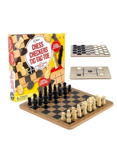 Regal Games Regal Games - Reversible Wooden Board for Chess, Checkers & Tic-Tac-Toe - 24 Interlocking Wooden Checkers and 32 Standard Chess Pieces - for Age 8 to Adult for Family Fun  - Image 5