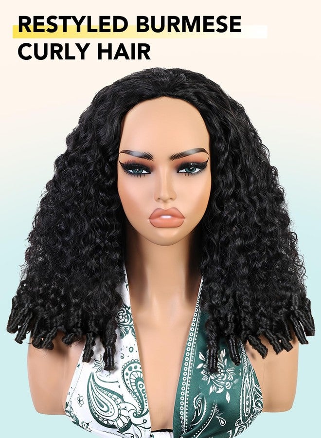 Quantum Love Burmese Curly Half Wig Human Hair for Black Women Spiral Curl Ends Glueless Wear and Go Drawstring Wig Flip Over Beginner Friendly No Glue No Sew Natural Black (18 inch) - Image 2