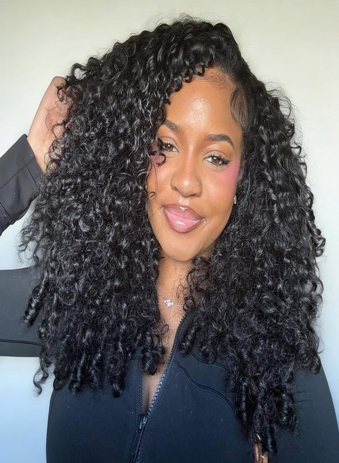 Quantum Love Burmese Curly Half Wig Human Hair for Black Women Spiral Curl Ends Glueless Wear and Go Drawstring Wig Flip Over Beginner Friendly No Glue No Sew Natural Black (18 inch) - Image 1