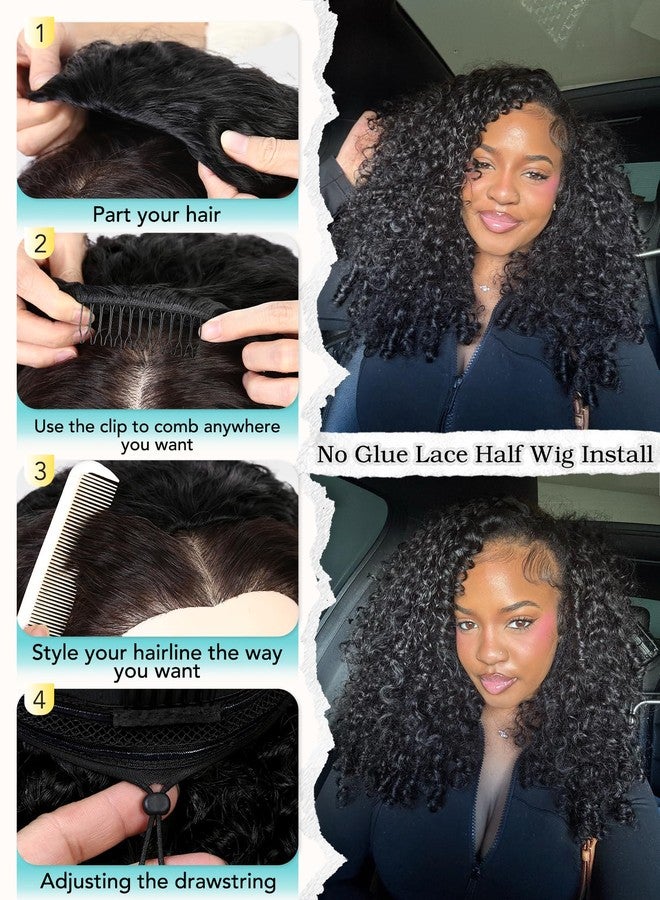 Quantum Love Burmese Curly Half Wig Human Hair for Black Women Spiral Curl Ends Glueless Wear and Go Drawstring Wig Flip Over Beginner Friendly No Glue No Sew Natural Black (18 inch) - Image 5