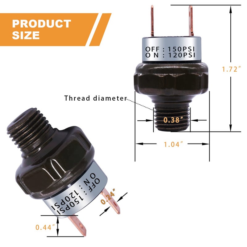 mankk Air Pressure Switch 120-150 PSI Thread 1/8" NPT 24V 12V DC Air Compressor Pressure Switch for Air Horn Train 120-150-1/8" NPT-BK - Image 3