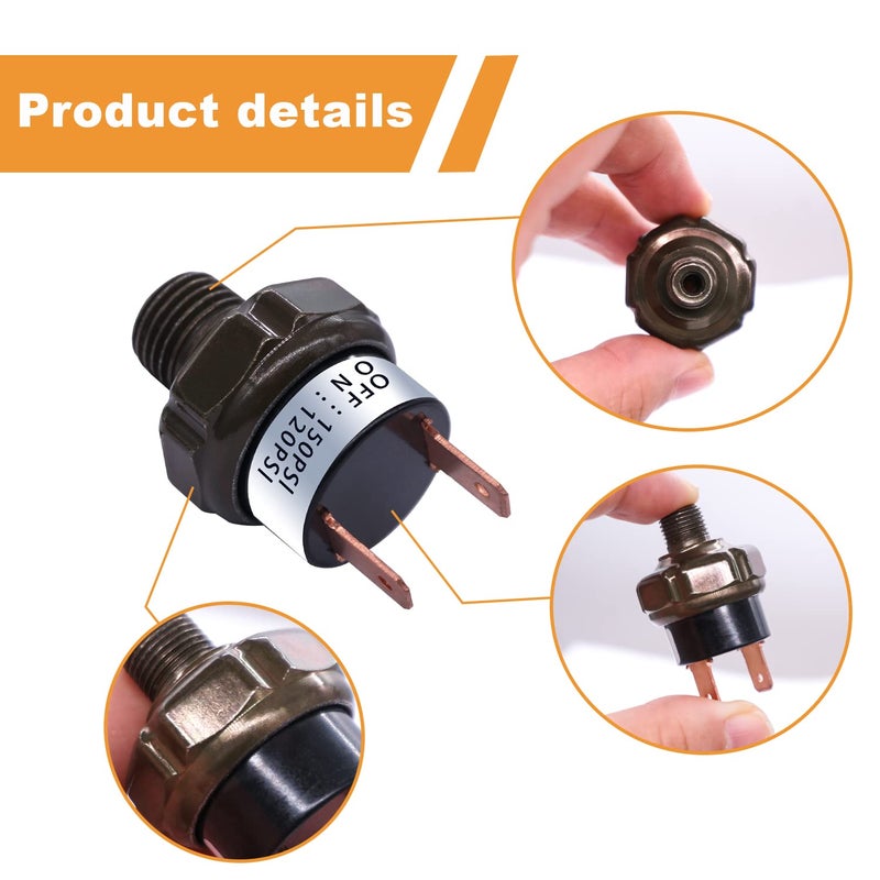 mankk Air Pressure Switch 120-150 PSI Thread 1/8" NPT 24V 12V DC Air Compressor Pressure Switch for Air Horn Train 120-150-1/8" NPT-BK - Image 5