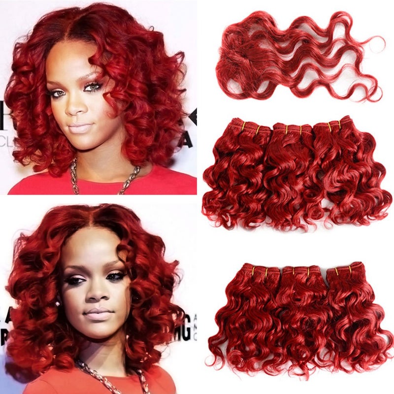 VIOLET Hair Short Curly Human Hair Bundles with Closure 100 Brazilian Curly Hair Weave Full Head Wavy Bundles 8 inch Burgundy Human Hair Extension