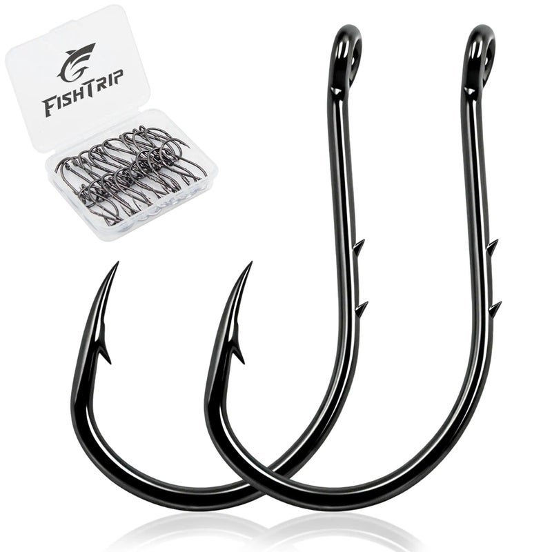 FishTrip Octopus Baitholder Fishing Hooks, 50pcs Bait Holder Hook Sharp Double Barbed High Carbon Steel Offset Circle Hooks Live Bait Fish Hooks for Freshwater Saltwater Size 8 - Image 1