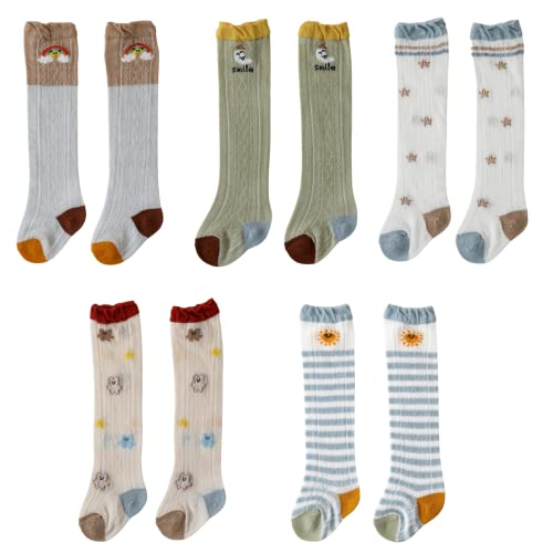 GUCHIGU Unisex Baby Knee-High Socks Toddlers Breathable Cute Print Sock Anti-mosquito Knit 5 Pair Cotton Ankle Socks for Little Kids Boys Girls (Multicolored, 6-36 Months, Pack of 5) - Image 1