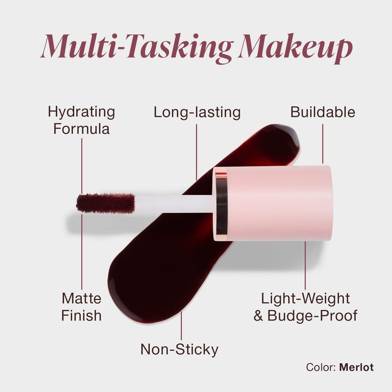 Mineral Fusion 2-in-1 Lip & Cheek Stain Merlot, 0.10 fl oz, Deep Cherry Red hydrating, long-lasting, matte lip and cheek color - Image 2