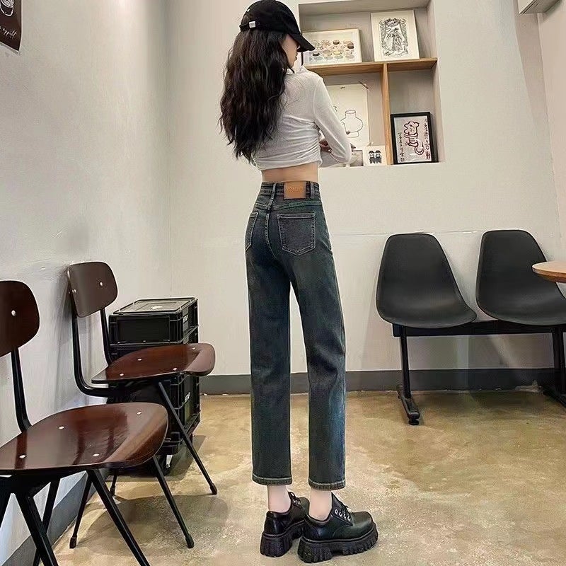 High-Waisted Straight-Leg Jeans For Women In Fleece-Lined And Thickeneding New Elastic Slimming Look Slim Nine-Point Cigarette Pants For Small People - Image 3