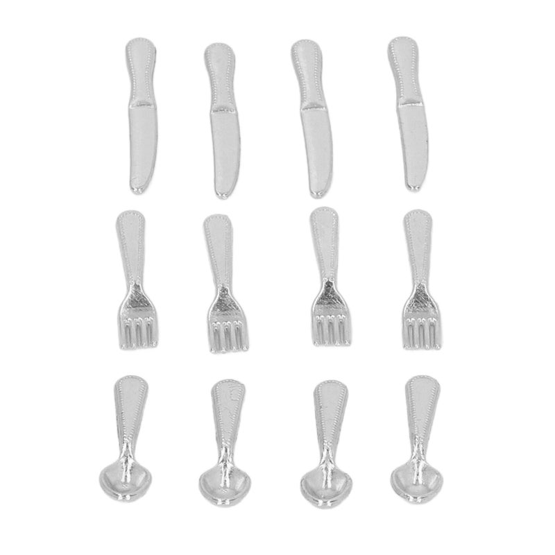 5 Packs Miniature Knives Forks Spoons 1/12 Miniature Serving Tool Dinner Set for Dollhouse Kitchen Supplies Silver - Image 5