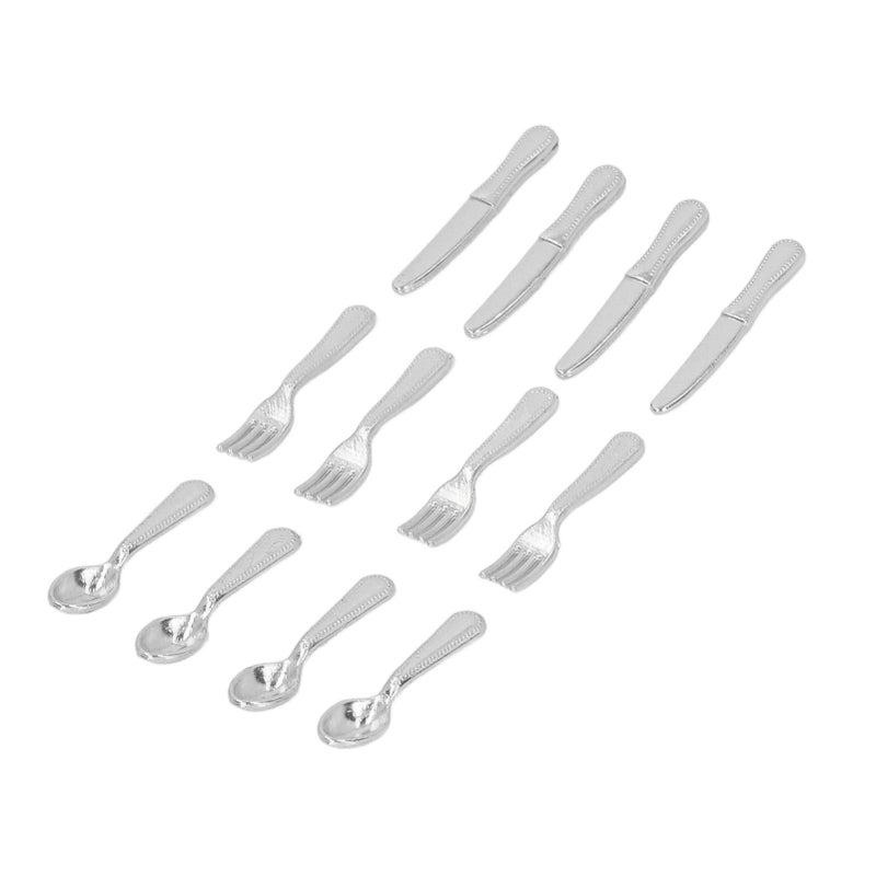 5 Packs Miniature Knives Forks Spoons 1/12 Miniature Serving Tool Dinner Set for Dollhouse Kitchen Supplies Silver - Image 1