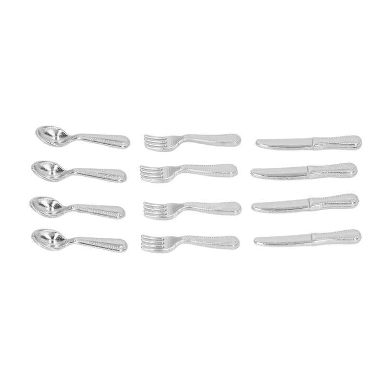 5 Packs Miniature Knives Forks Spoons 1/12 Miniature Serving Tool Dinner Set for Dollhouse Kitchen Supplies Silver - Image 2