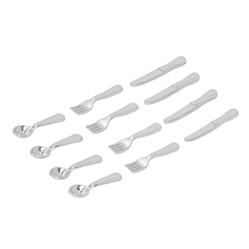 5 Packs Miniature Knives Forks Spoons 1/12 Miniature Serving Tool Dinner Set for Dollhouse Kitchen Supplies Silver - Image 4
