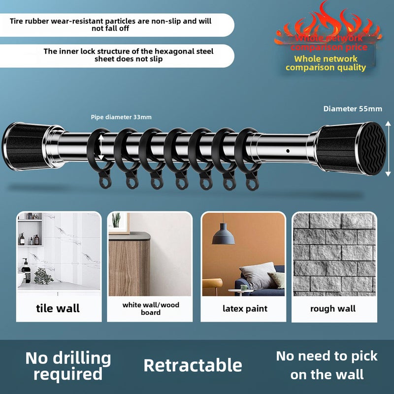 Thickened Sturdy Curtain Rods No Drill Needed Stainless steel [bold 33 pipe diameter]] 