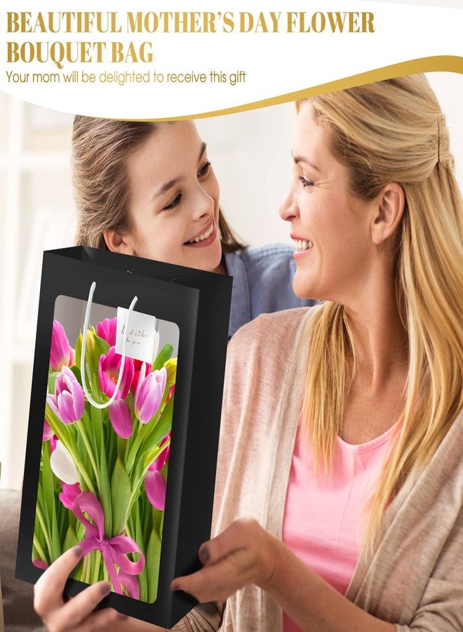 ياهيندا، 24 قطعة، حقائب هدايا شفافة للتخرج مع نافذة، 13.8 × 9.8 × 5.9 بوصة، حقائب ورقية شفافة كبيرة لحمل باقات الزهور مع مقبض، مناسبة لحفلات الزفاف وأعياد الميلاد (أسود). - Image 5