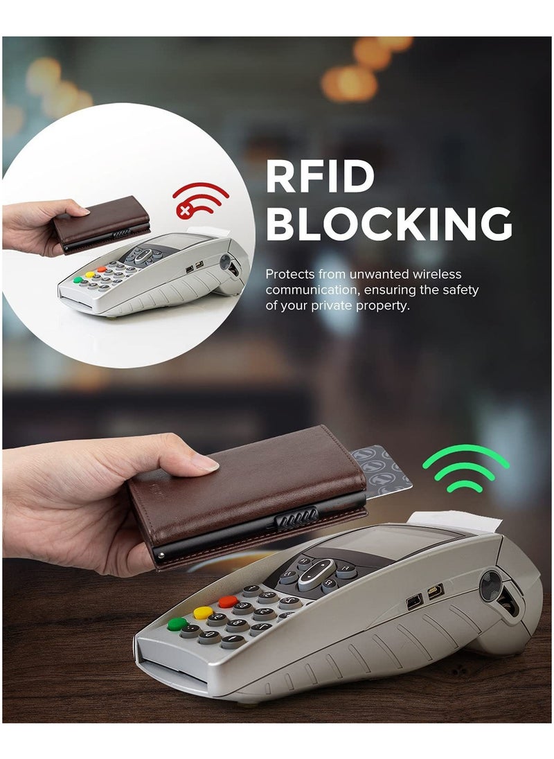 Genetic - Credit Card Holder RFID Blocking Genuine Leather Pop Up Anti Theft Card Wallet with Banknote Compartment, ID Window, Coin Pocket and Magnetic Closure for Men Gifts - Image 1