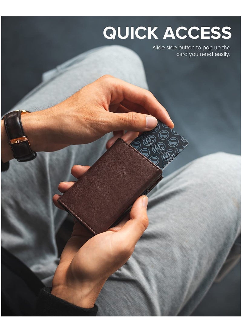 Genetic - Credit Card Holder RFID Blocking Genuine Leather Pop Up Anti Theft Card Wallet with Banknote Compartment, ID Window, Coin Pocket and Magnetic Closure for Men Gifts - Image 1