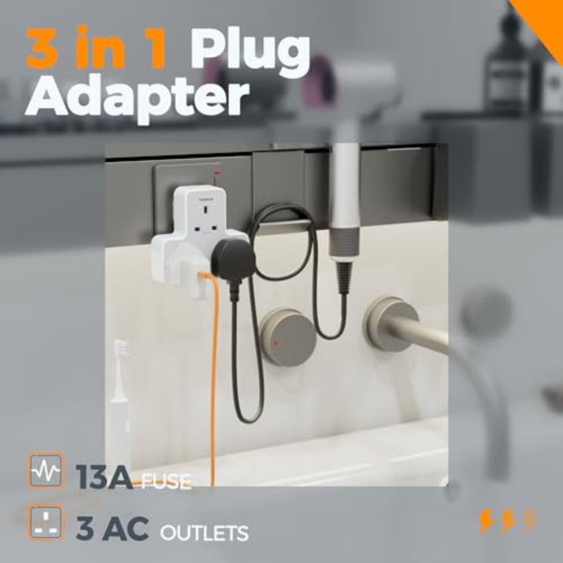 3 Way Plug Adapter UK, Multi Plug Extension Socket - Image 2