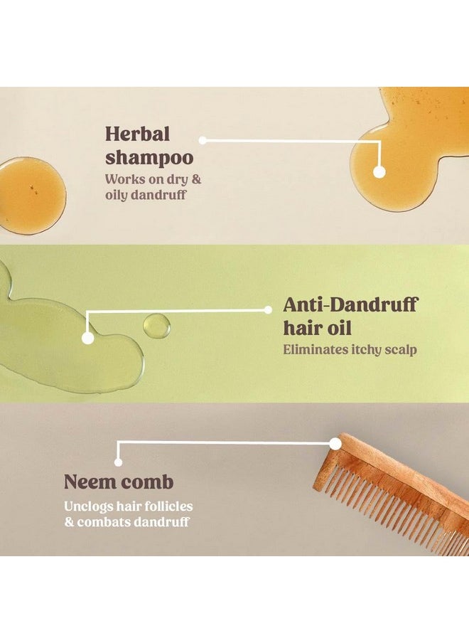 vilvah STORE - Anti-Dandruff Combo, Herbal Shampoo (Dandruff Control) + Anti-Dandruff Hair Oil + Neem Wood Comb, 300Ml - Image 1