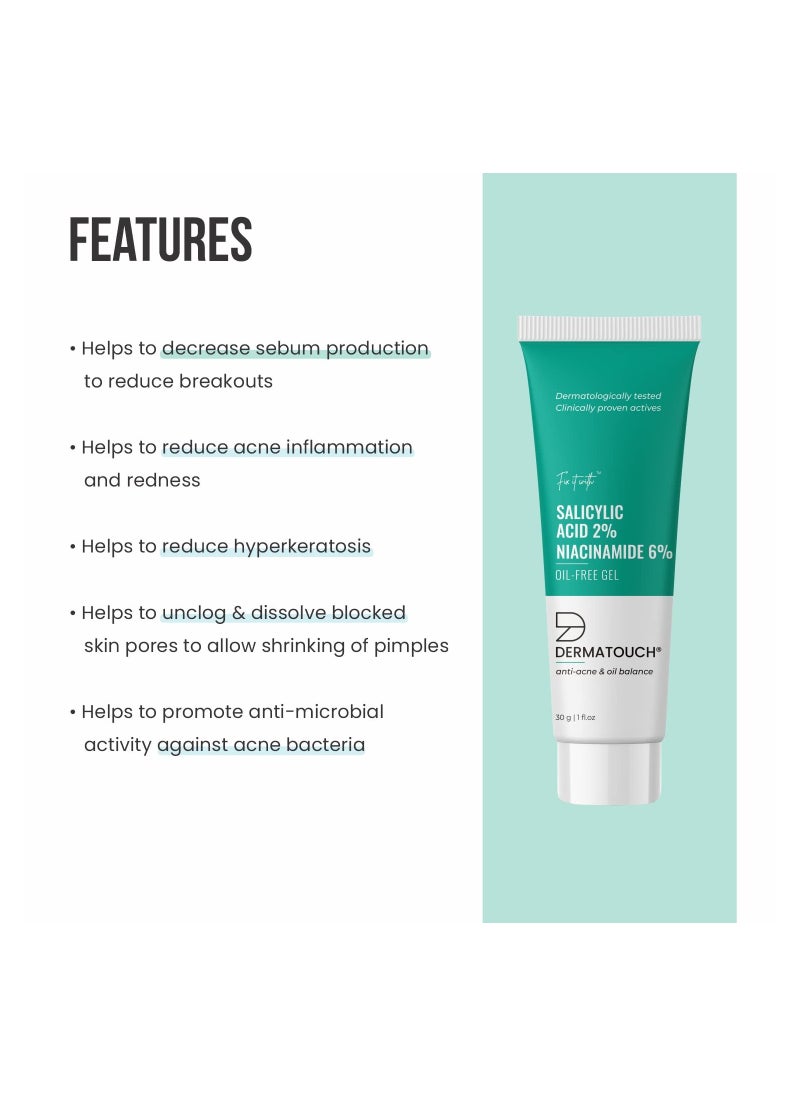 DERMATOUCH Salicylic Acid 2% Niacinamide 6% Anti Acne Oil Free Gel For Active Acne Oil Balancing Pore Tightening 30gm  - Image 4