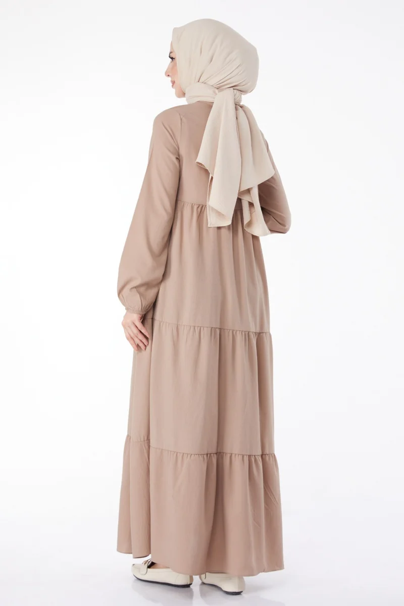 Tofisa Plain Judge Collar Women's Mink Gathered Lace Detail Dress - 13145