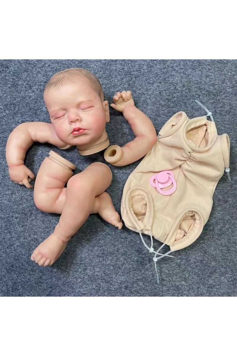 طقم دمية ريبورن مطلية مسبقًا مقاس 19 بوصة مع جسم من القماش، دمية لولو نائمة ببشرة ثلاثية الأبعاد مطلية.