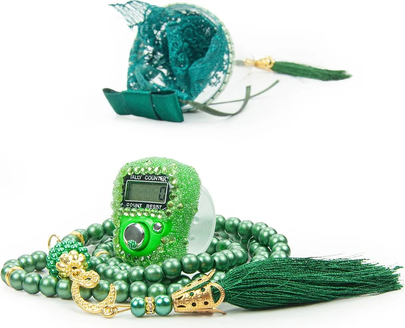 İhvan Online Ihvan Online Special Box Mevlid Gift Set with Zikirmatik and Pearl Prayer Beads Light Green