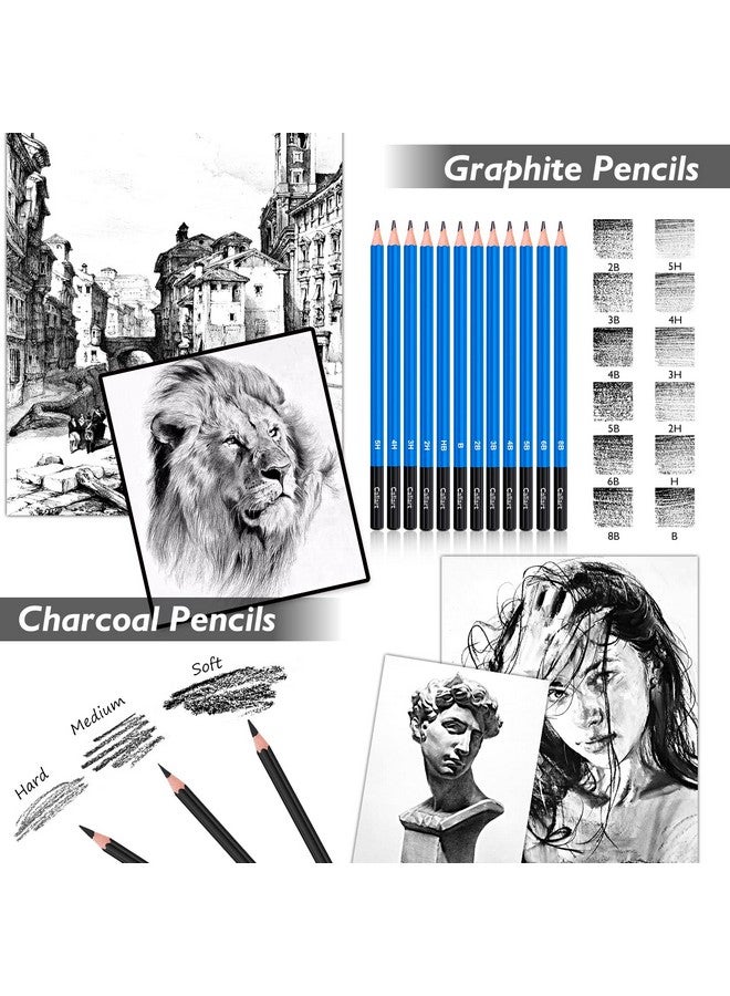 Caliart 176Pcs Art Supplies Sketching Kit With 100 Sheets 3Color Sketch Book Aesthetic Cute Preppy Stuff School Supplies Pencils Drawing Set Kit Mothers Day Gift For Mom Artists Adults Teens Kids - Image 3