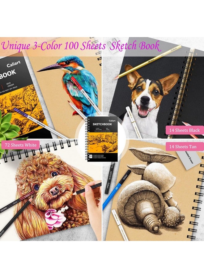 Caliart 176Pcs Art Supplies Sketching Kit With 100 Sheets 3Color Sketch Book Aesthetic Cute Preppy Stuff School Supplies Pencils Drawing Set Kit Mothers Day Gift For Mom Artists Adults Teens Kids - Image 4