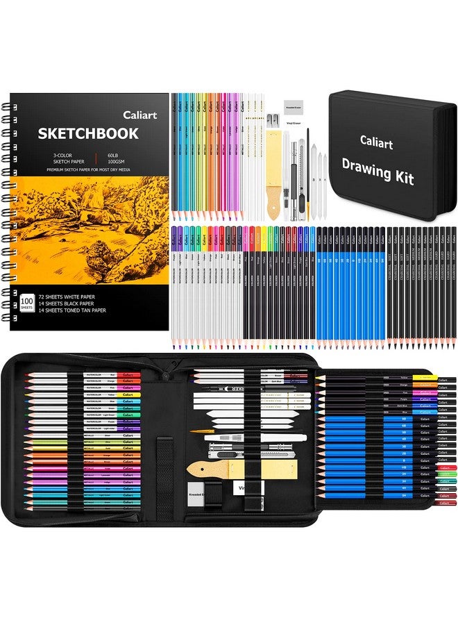 Caliart 176Pcs Art Supplies Sketching Kit With 100 Sheets 3Color Sketch Book Aesthetic Cute Preppy Stuff School Supplies Pencils Drawing Set Kit Mothers Day Gift For Mom Artists Adults Teens Kids - Image 1