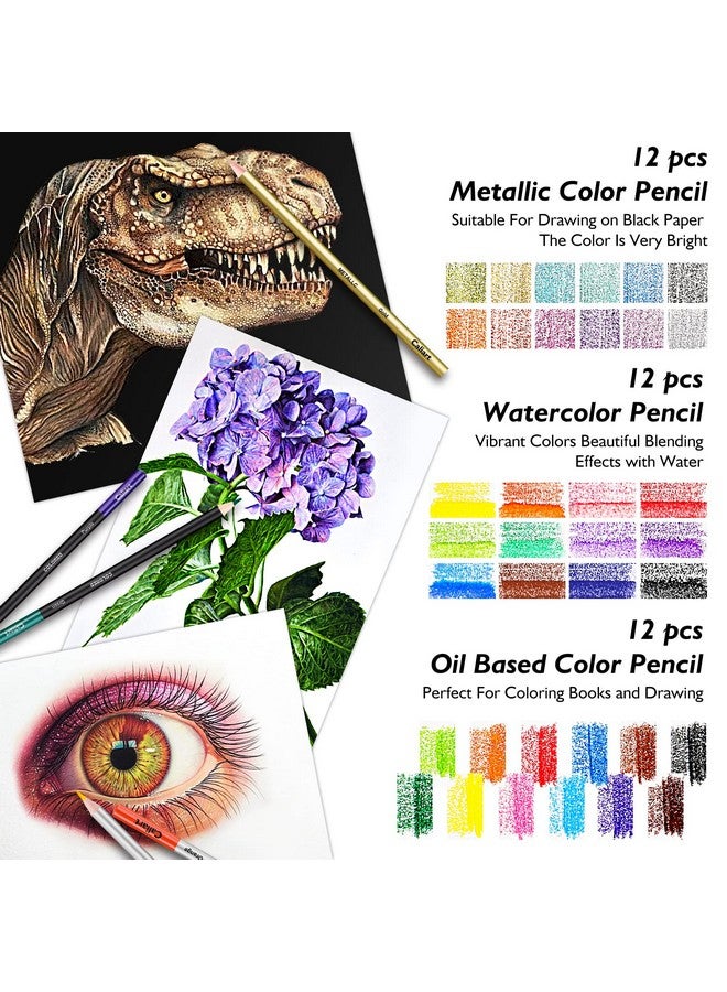 Caliart 176Pcs Art Supplies Sketching Kit With 100 Sheets 3Color Sketch Book Aesthetic Cute Preppy Stuff School Supplies Pencils Drawing Set Kit Mothers Day Gift For Mom Artists Adults Teens Kids - Image 2