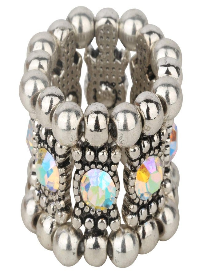 YACQ Women's Stretch Band Rings Fit Finger Size 6-1/2 To 9 - Soft Elastic Band Perfect for Arthritis - Silk Scarf Holders - Lead & Nickle Free - 4/5 Inch Wide (Silver AB) - Image 2