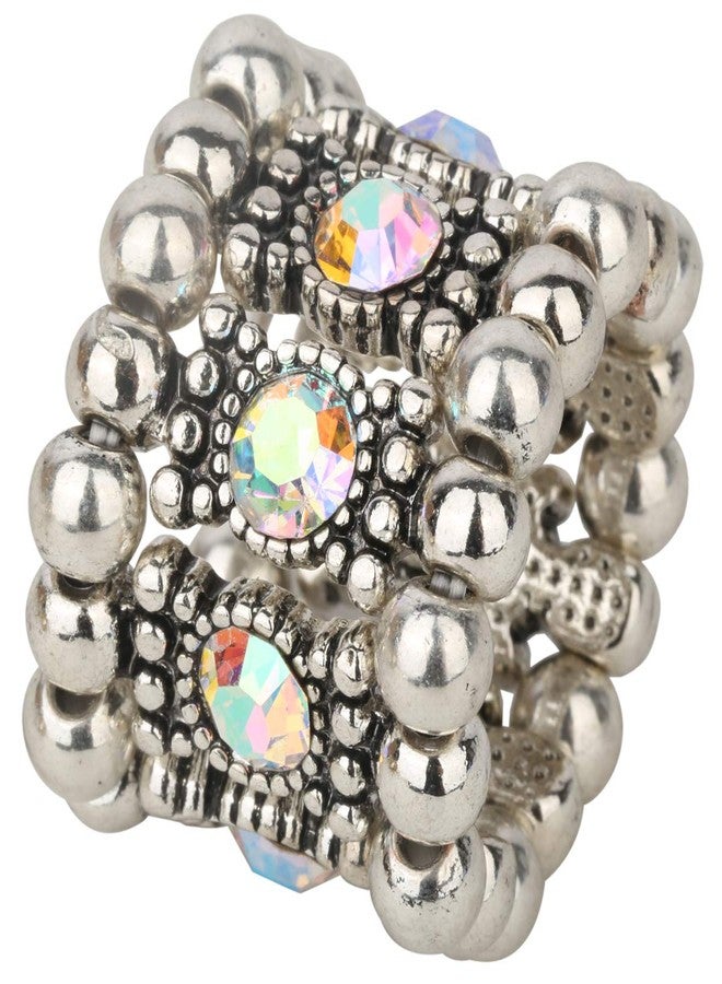 YACQ Women's Stretch Band Rings Fit Finger Size 6-1/2 To 9 - Soft Elastic Band Perfect for Arthritis - Silk Scarf Holders - Lead & Nickle Free - 4/5 Inch Wide (Silver AB) - Image 1