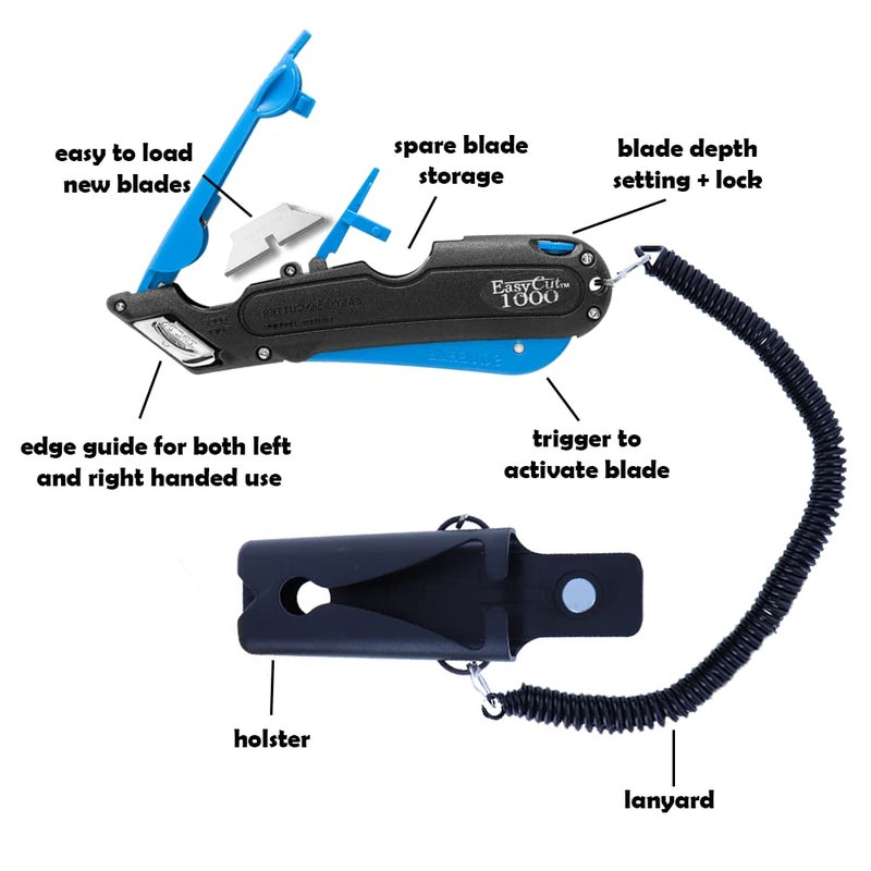 Easy Cut EasyCut 1000 Safe Retractable Box Cutting Utility Knife, Blue, 09780 - Image 3