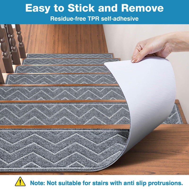 DK177 Stair Treads for Wooden Steps, 15 Pack 8"x30" Non-Slip Indoor Carpet Stair Treads with Reusable Polyester TPE Backing for Kids Elders and Pets (Dark Gray) - Image 3