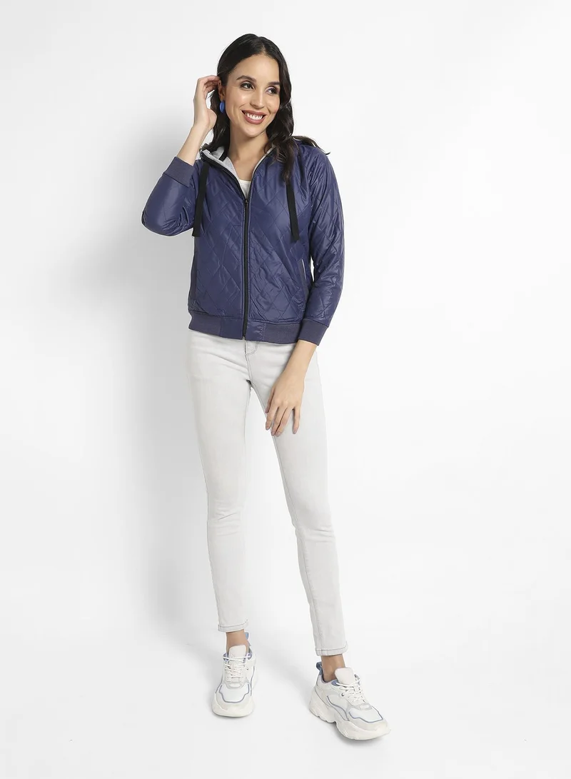 Campus Sutra Quilted Puffer Jacket With Zip Closure