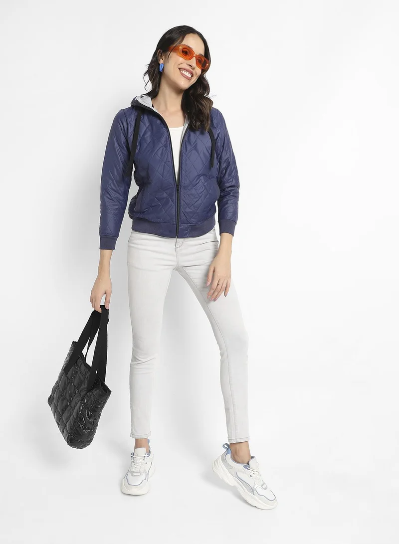 Campus Sutra Quilted Puffer Jacket With Zip Closure