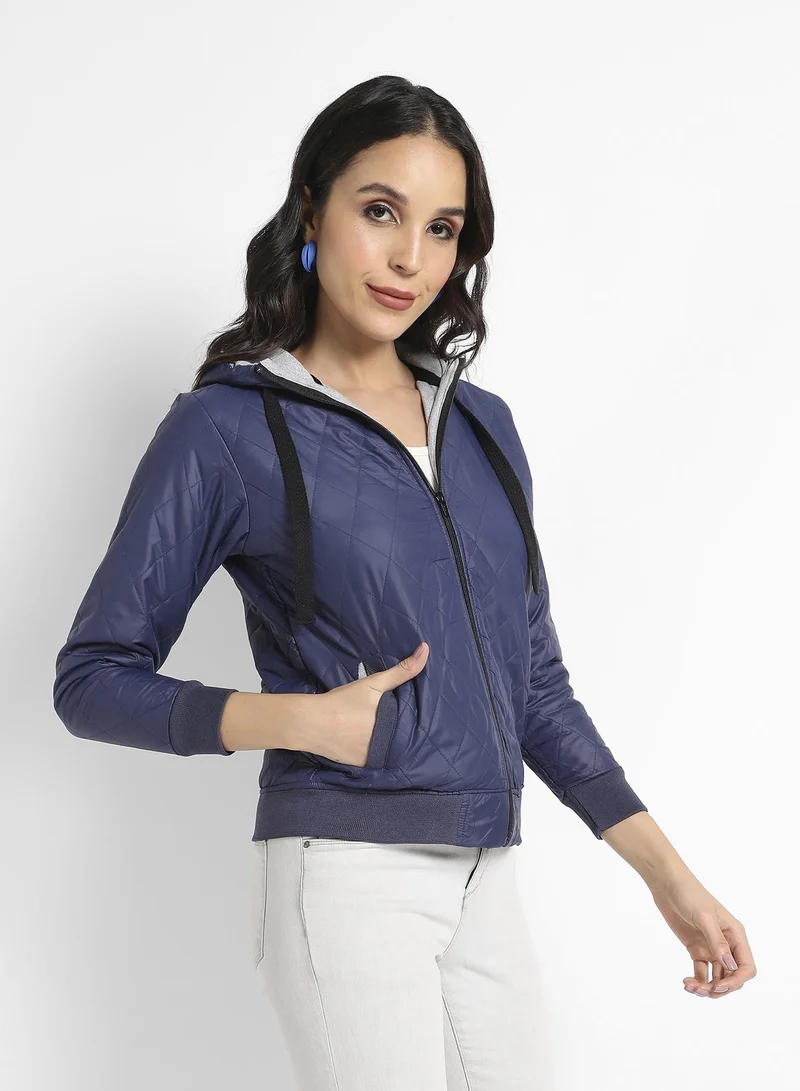 Campus Sutra Quilted Puffer Jacket With Zip Closure