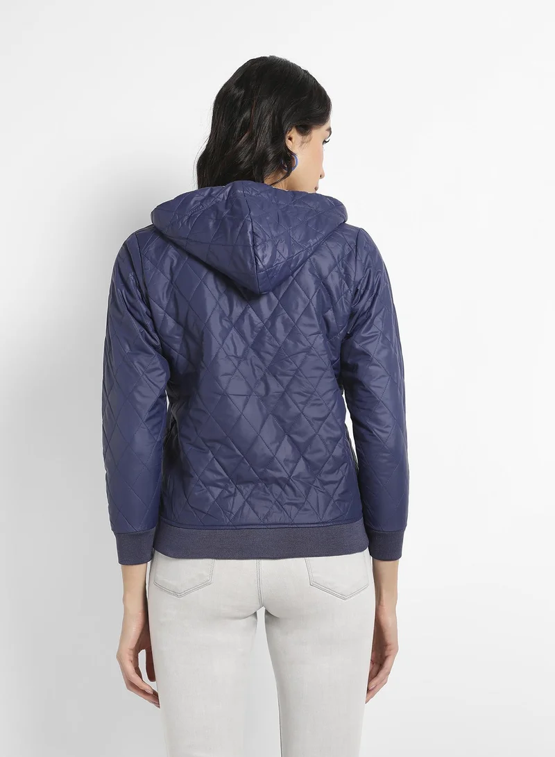 Campus Sutra Quilted Puffer Jacket With Zip Closure