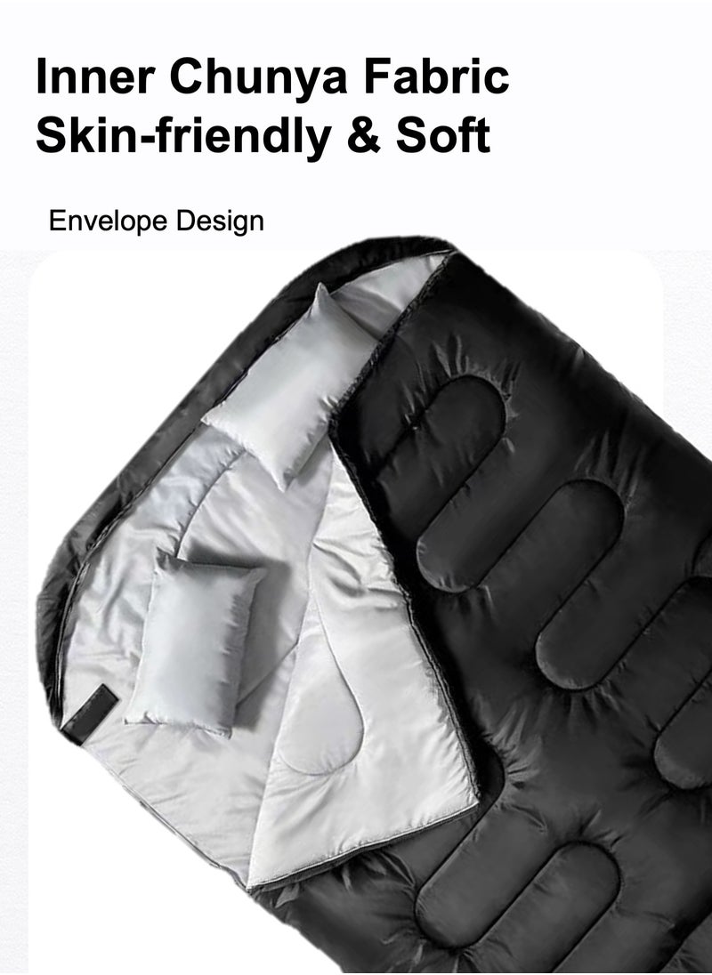 YooA Double Camping Cotton Sleeping Bag with 2 Pillow & Compression Sack | Quenn-size 2-person Winter Cold Weather Sleeping for Camping Hiking Outdoor Travel Trekking, Lightweight Waterproof Splicable (220*150cm, 3kg, Black)  - Image 4